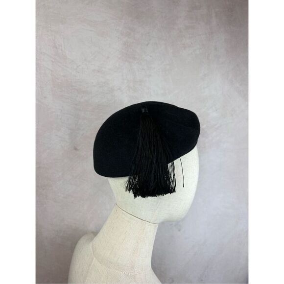 Vintage Mod Black Beret Hat with Tassel - Picture 1 of 5